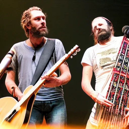 Prompt: jovanotti and burzum play congas togheter