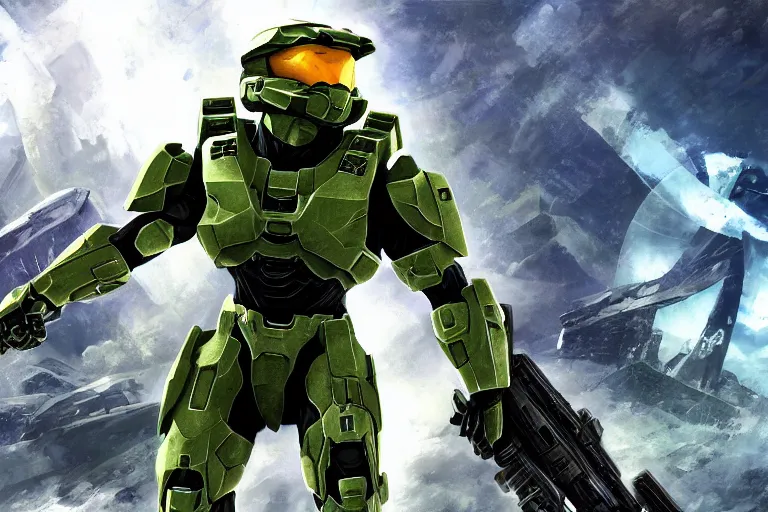 Image similar to halo master chief in the style of anime, hd, 8 k