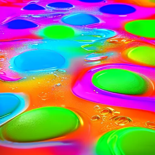 Image similar to colorful flowing liquid floating, splashing, mixing, close up, detailed, wet, glossy, unreal engine render, 3 d octane render, 8 k