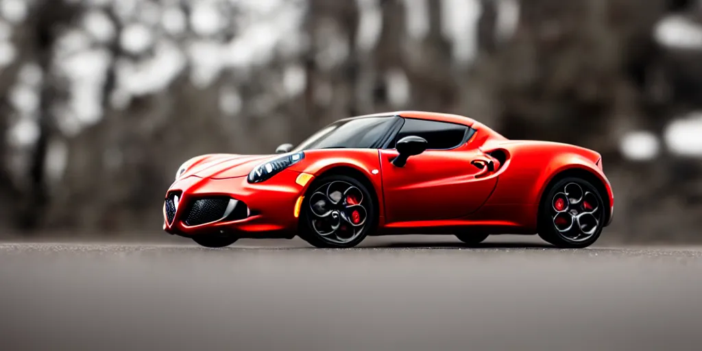 Image similar to Hot Wheels, 2015 Alfa Romeo 4C, cinematic, 8k, depth of field, bokeh.