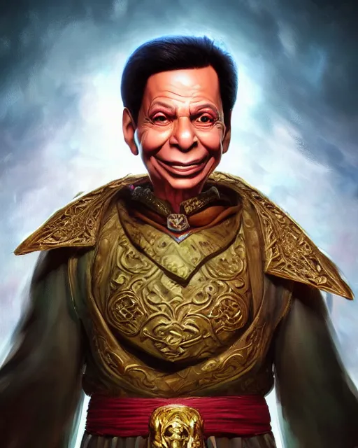 Prompt: an epic fantasy comic book style full body portrait painting of Adel emam, elegant, character design by Mark Ryden and Pixar and Hayao Miyazaki, unreal 5, DAZ, hyperrealistic, octane render, cosplay, RPG portrait, dynamic lighting, intricate detail, summer vibrancy, cinematic