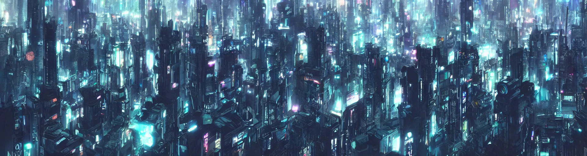Image similar to highly detailed futuristic cyberpunk city skyline, matte painting, from the anime film Ghost in the Shell, trending on pixiv