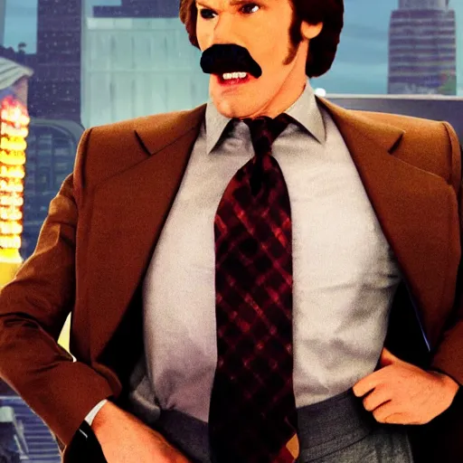 Image similar to Live Action Still of Jerma985 in Anchorman: The Legend of Ron Burgundy, real life, hyperrealistic, ultra realistic, realistic, highly detailed, epic, HD quality, 8k resolution, body and headshot, film still