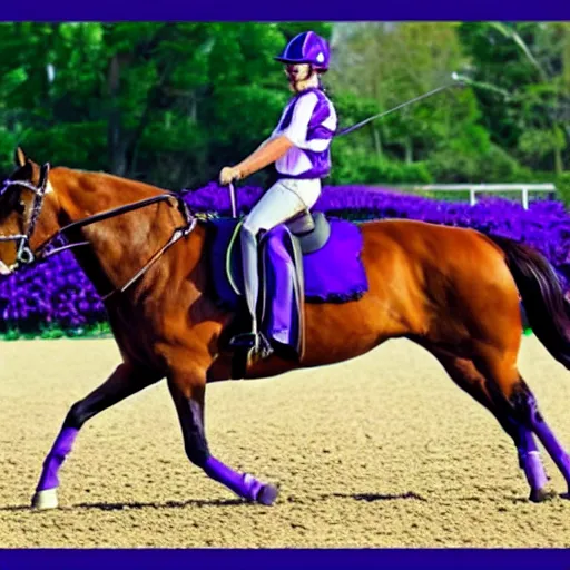 Prompt: kstate wildcat riding a horse