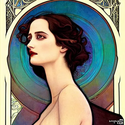 Image similar to eva green, mucha style, art nouveau,