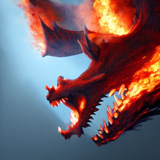 Prompt: 3D rendering of a dragon breathing fire, 4K, detailed, artstation, hyper-realistic