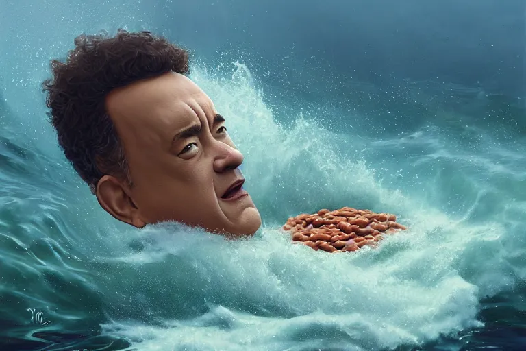 Prompt: portrait of tom hanks swimming in baked beans, an ocean filled of baked beans, charlie bowater, artgerm, ilya kuvshinov, krenz cushart, ruan jia, realism, ultra detailed, 8 k resolution