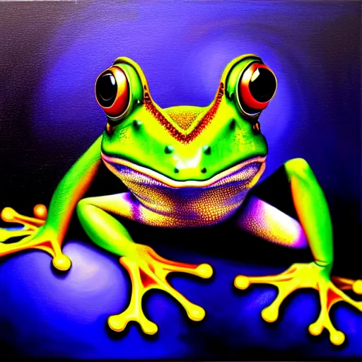 Image similar to vr painting of abstract surrealist frog by yvonne mcgillivray by mandy jurgens by michael divine, powerful eyes glowing highly detailed painting, spiritual abstract forms, symmetrical, trending on art station, abstract emotional, very beautiful, fantasy digital art, highly detailed patterned visionary art, magic symbols, by michael divine, cosmic nebula, black gold color scheme