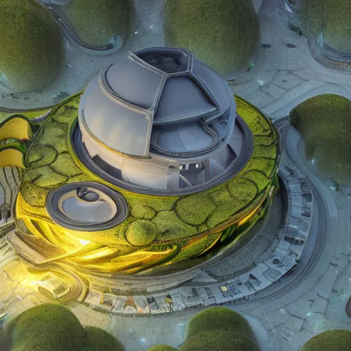 Prompt: alien architecture fancy house with curved edges raised on platform overlooking planet landscape with craters and coral type plants luminescent futuristic detailed painting 4 k