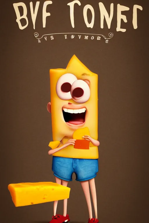 Image similar to Poster for a movie about a boy that loves to eat cheese. pixar style, 3d animation, render, zigor samaniego style