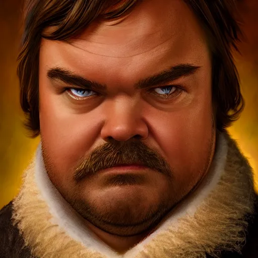 Image similar to beautiful close up still portrait of jack black, highly detailed, realistic, volumetric lighting, 8 k, art, detailed, digital painting, beautiful lighting, vivid colors, intricate, elegant, smooth, sharp focus