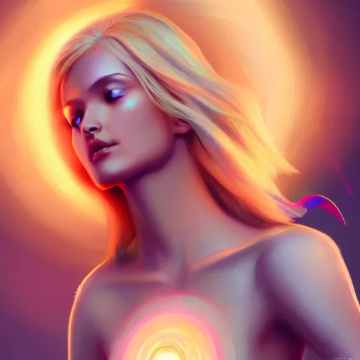 Image similar to Winged girl angel with blonde hair and glowing halo, iridescent, seraphim, fantasy, intricate, elegant, highly detailed, digital painting, artstation, concept art, smooth, sharp focus, illustration