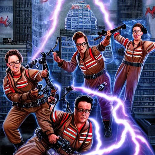 Prompt: ghostbusters vs michellan man, realism, picture, highly detailed