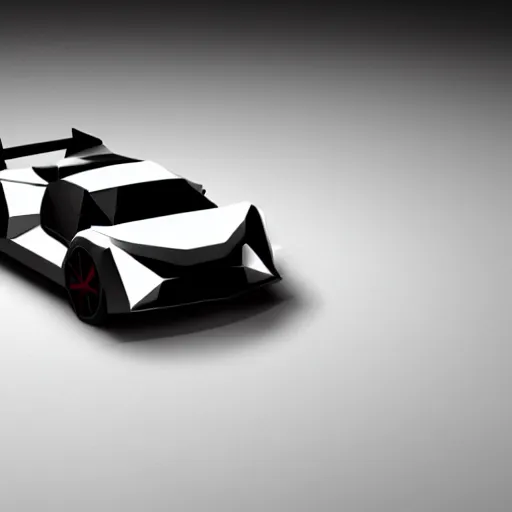 Image similar to a low poly game object of a single sport car on the white background, in the center