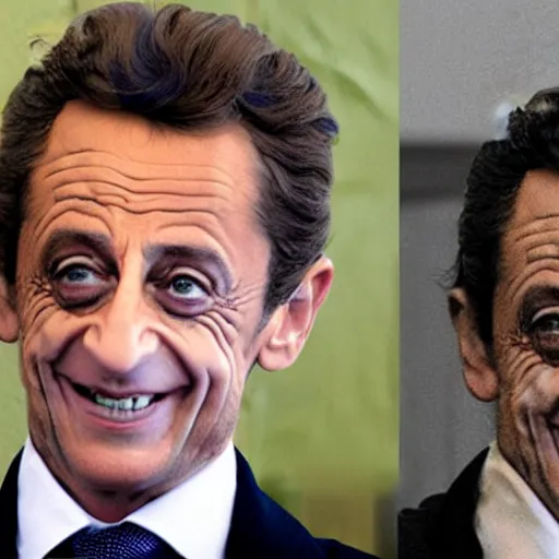 Prompt: Nicolas Sarkozy playing the Joker with makeup