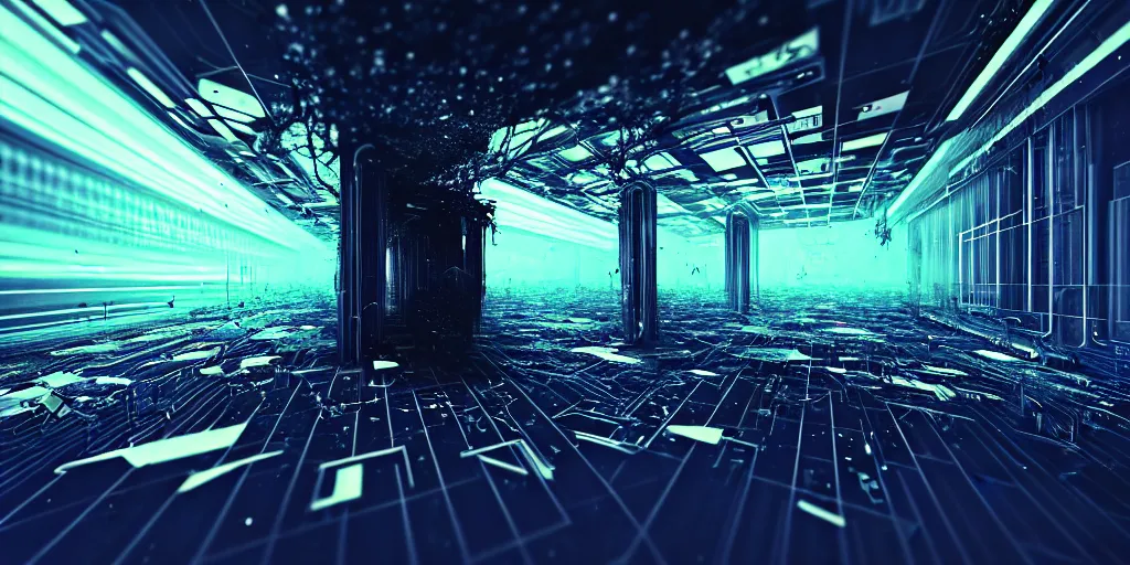 Image similar to chaos , glitch, malfunction, consciousness, glitch, illusion , living, organism, null , static, fluid , breathe, void , AI , abyss , cinematic lighting , cinematic mood, very detailed, 8k, high resolution,photorealism, wide angle, cinematic atmosphere, elaborate, highly detailed, ornate, shiny, dramatic lighting, octane render, ,-H 1024