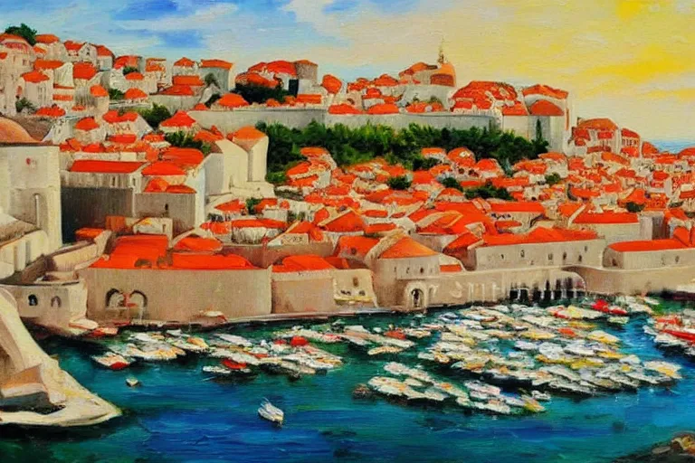 Prompt: dubrovnik,!!!! oil painting!!!!, oil in canvas, brushstrokes