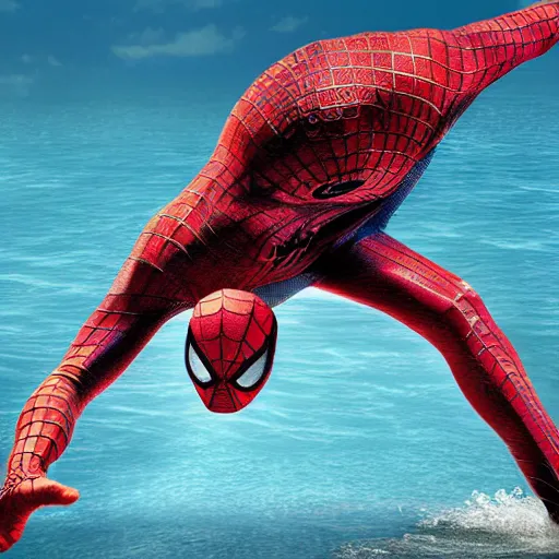 Prompt: photo real of spiderman swimming