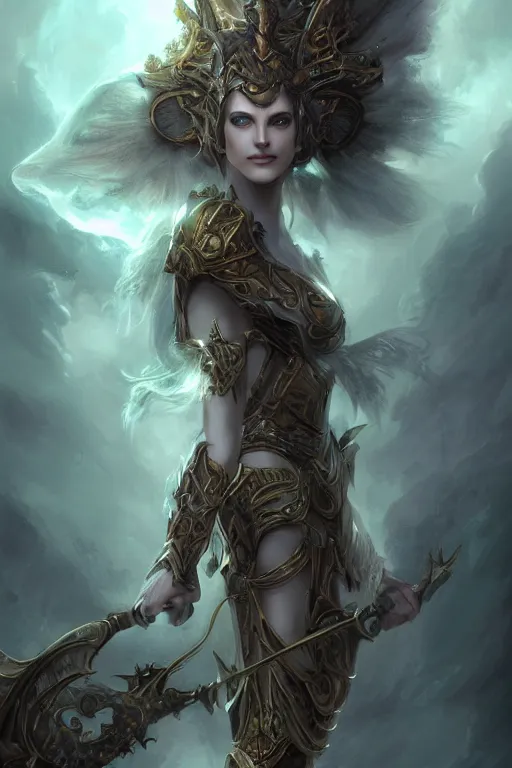 Image similar to zodiac knight, beautiful face, ethereal, gorgeous, volumetric lighting, elegant, fluid, highly detailed, digital painting, concept art, highly detailed, smooth, illustration, limited color palette, atmosphere and tension, art by greg olsen and liz lemon swindle