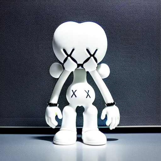 Image similar to an all white art vinyl figure with a microwave oven for a head, in the style of kaws, kidrobot, sket - one x iamretro, kenny wong x pop mart, space molly, frank kozik, guggimon, studio lighting, subsurface diffusion, 8 k - h 7 6 8