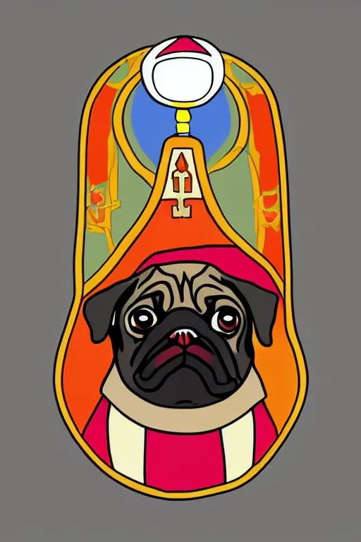 Image similar to Portrait of a pug as the pope, medieval, sticker, colorful, illustration, highly detailed, simple, smooth and clean vector curves, no jagged lines, vector art, smooth