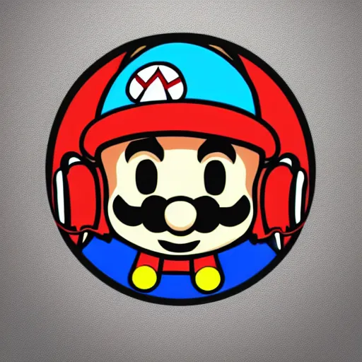 Image similar to svg sticker of a Pop-Wonder SuperMario, Mario-Wearing-a-red-hat, at a rave, spinning records, giant headphones rocking out, wearing headphones, huge speakers, dancing, rave, DJ, spinning records, digital art, amazing composition, rule-of-thirds, award-winning, trending on artstation, featured on deviantart