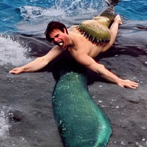 Prompt: Tom cruise as a mermaid laughing