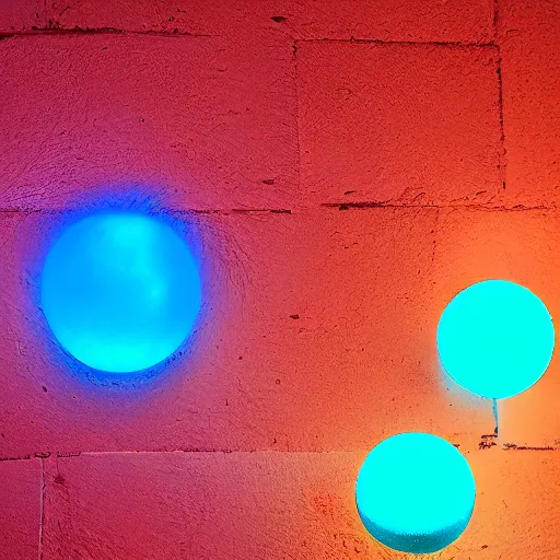 Prompt: luminol spheres on a red cube