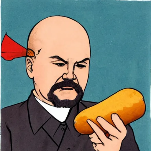 Image similar to lenin eating a hot dog, anime