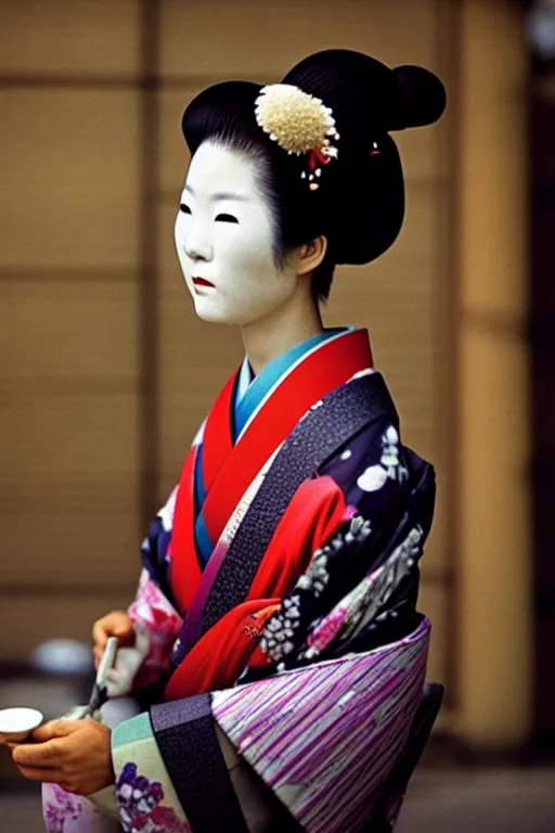 Image similar to photograph of a japanese geisha, photograph by steve mccurry