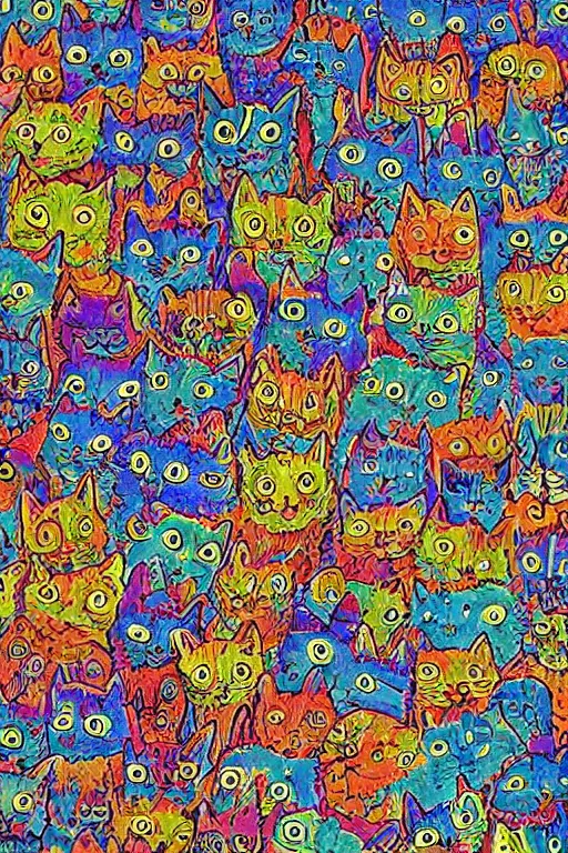 Prompt: Psychedelic cats in the style of Louis Wain