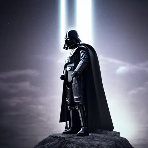 Prompt: Portrait of Darth Vader in Dark Souls, splash art, movie still, cinematic lighting, dramatic, octane render, long lens, shallow depth of field, bokeh, anamorphic lens flare, 8k, hyper detailed, 35mm film grain