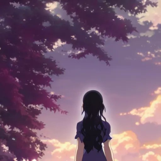 Image similar to a girl in her 2 0 s with wavy black hair, anime fantasy illustration by makoto shinkai and tomoyuki yamasaki, madhouse, ufotable