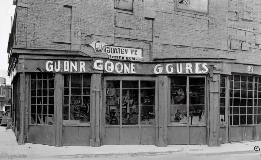 Prompt: A 1920s corner gunstore