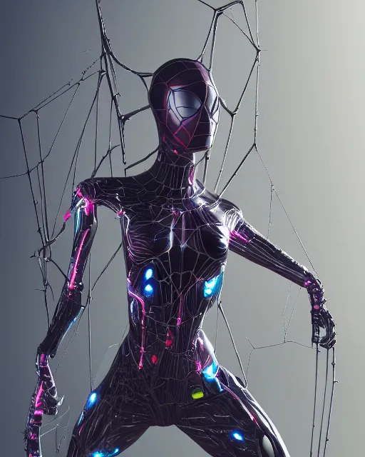 Image similar to spiderlike woman with six cybernetic arms, trending on artstation