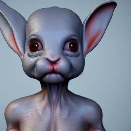 Image similar to an 8 k hi - res render of alien baby bunny rabbit, 3 d daz studio