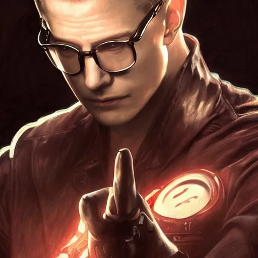 Image similar to Albert Wesker from Resident Evil, highly detailed, digital painting, artstation, concept art, smooth, sharp focus, illustration, ArtStation, art by artgerm and greg rutkowski and alphonse mucha and J. C. Leyendecker and Edmund Blair Leighton and Katsuhiro Otomo and Geof Darrow and Phil hale and Ashley wood and Ilya repin and Charlie Bowater