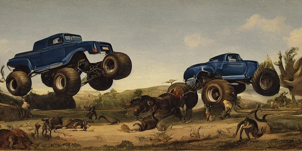 Image similar to Monster truck, painting by john james audubon