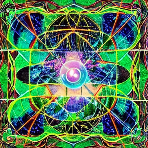 Image similar to This the unity and being one with nature. Nature and the land is one thing. Even if you live in different physical states of consciousness, there’s a unity to being in the physicality. It’s as if a matrix of energy runs through all things.