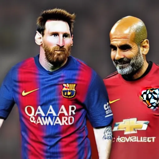 Prompt: messi in manchester united with guardiola