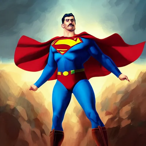 Prompt: joseph stalin as superman , digital art by Mandy Jurgens and Irina French and Heraldo Ortega , hyperdetailed, artstation, cgsociety