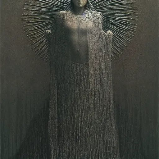 Image similar to the queen of the sun by zdzislaw beksinski and h. r. giger, oil on canvas