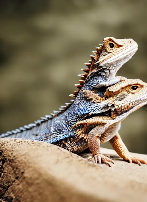 Prompt: dslr portrait still of a bearded dragon wearing a top hat and bow time, 8 k 8 5 mm f 1. 4