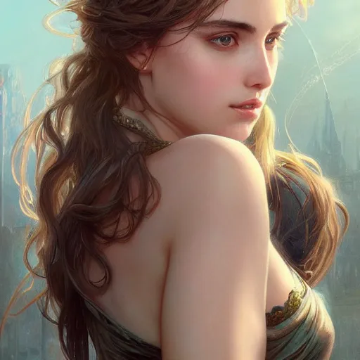 Image similar to beautiful young ana de armas closeup, d & d, fantasy, intricate, elegant, highly detailed, digital painting, artstation, concept art, matte, sharp focus, illustration, art by artgerm and greg rutkowski and alphonse mucha