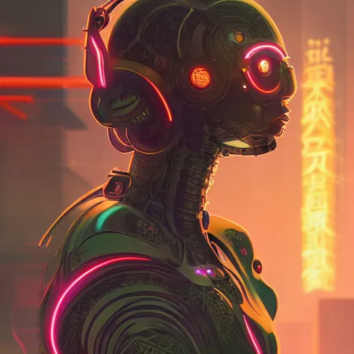 Image similar to portrait futuristic Cyber warrior Girl, in future cyberpunk tokyo rooftop , ssci-fi, fantasy, intricate, very very beautiful, elegant, neon light, highly detailed, digital painting, artstation, concept art, smooth, sharp focus, illustration, art by alphonse mucha and tian zi and WLOP