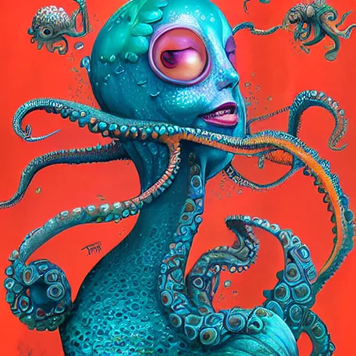 Image similar to underwater lofi scorn biopunk mermaid portrait, octopus, Pixar style, by Tristan Eaton Stanley Artgerm and Tom Bagshaw.