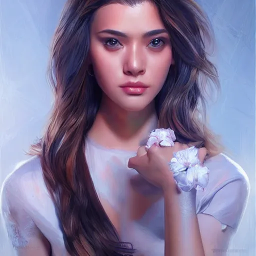 Image similar to a gourgeous digital influencer in the style of stefan kostic, realistic, full body, sharp focus, 8 k high definition, insanely detailed, intricate, elegant, art by stanley lau and artgerm