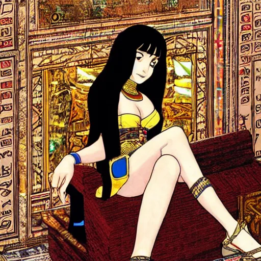 Image similar to Cleopatra of Egypt in her palace, relaxed and candid, anime portrait by Satoshi Kon and Yoji Shinkawa