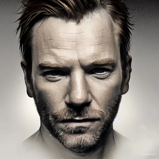 Image similar to ewan mcgregor, digital painting, hyperdetailed, volumetric lighting, sharp focus, portrait, intricate