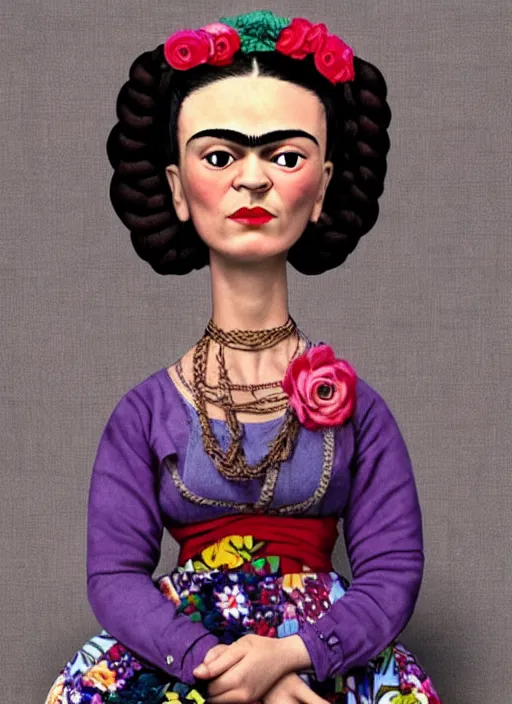 Prompt: frida kahlo as a mark ryden doll, detailed digital art, trending on Artstation